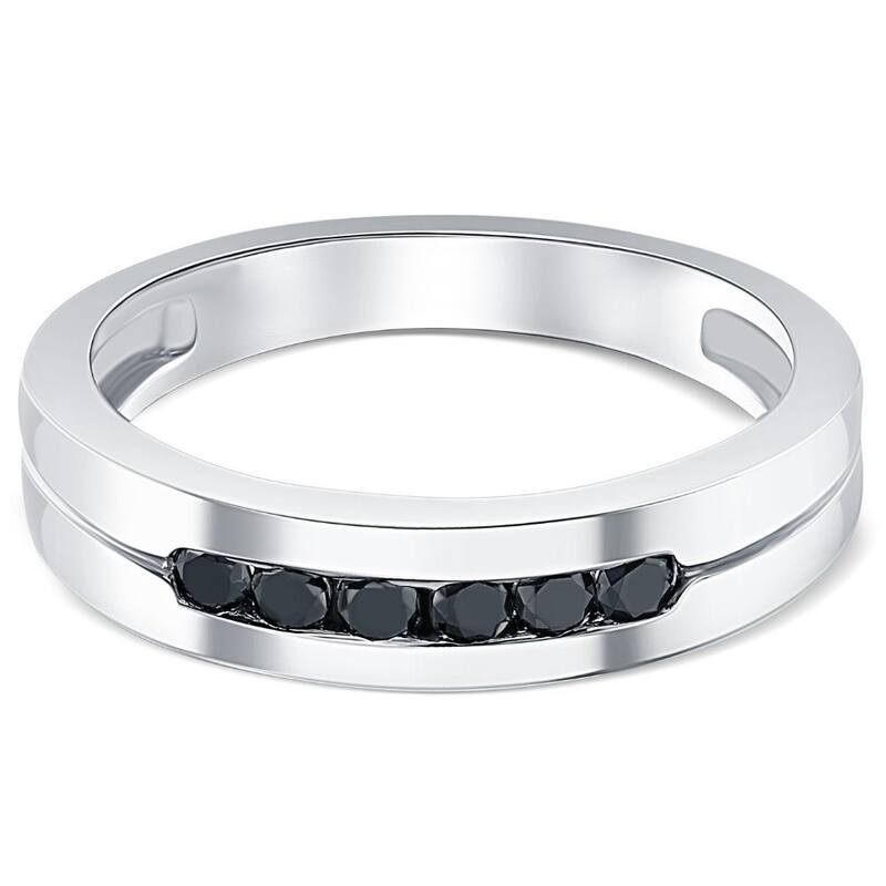 Mens 14K White Gold Black 1/4ct Diamond Wedding Ring