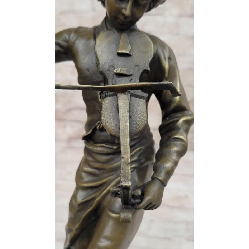 Lulli Enfant After Adrien Étienne Gaudez Bronze Statue Sculpture Violinist 15 Inches X 5 Inches