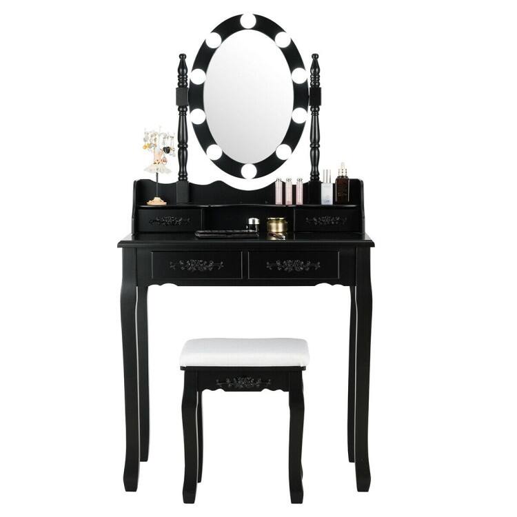 4 Drawers Vanity Table Dressing Table with Touch Switch-Black - 29.5"(L) x 16"(W) x 57"(H)