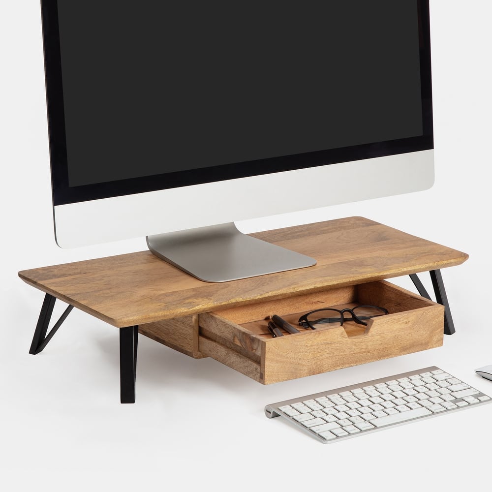 Jani Wood Monitor Stand Riser Desk - Ergonomic Design Stand, Desktop Organizer Table for Home, Office Workspace, Gaming Desk