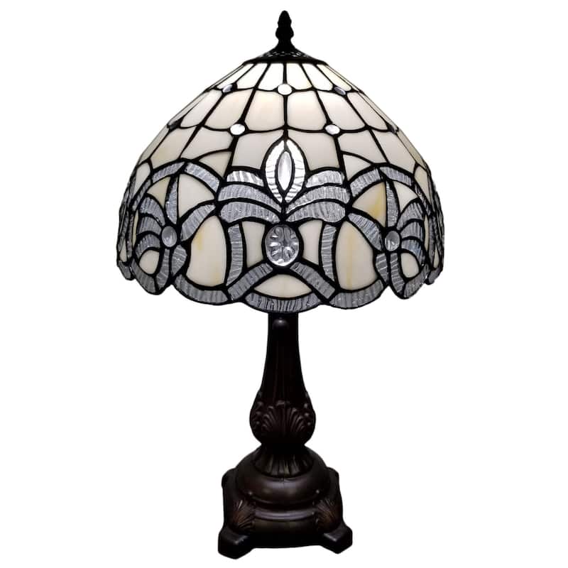 Tiffany Style Table Lamp 19" Tall Stained Glass White Floral Decor Nightstand Bedroom Handmade Gift Amora Lighting