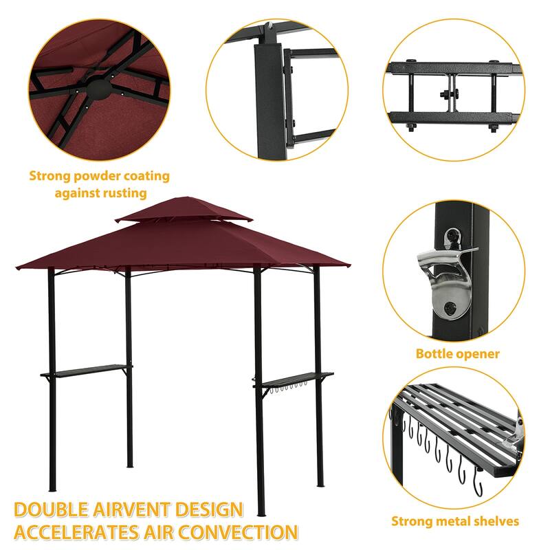Outdoor Grill Gazebo 8 x 5 Ft Double Tier Soft Top Canopy and Steel Frame