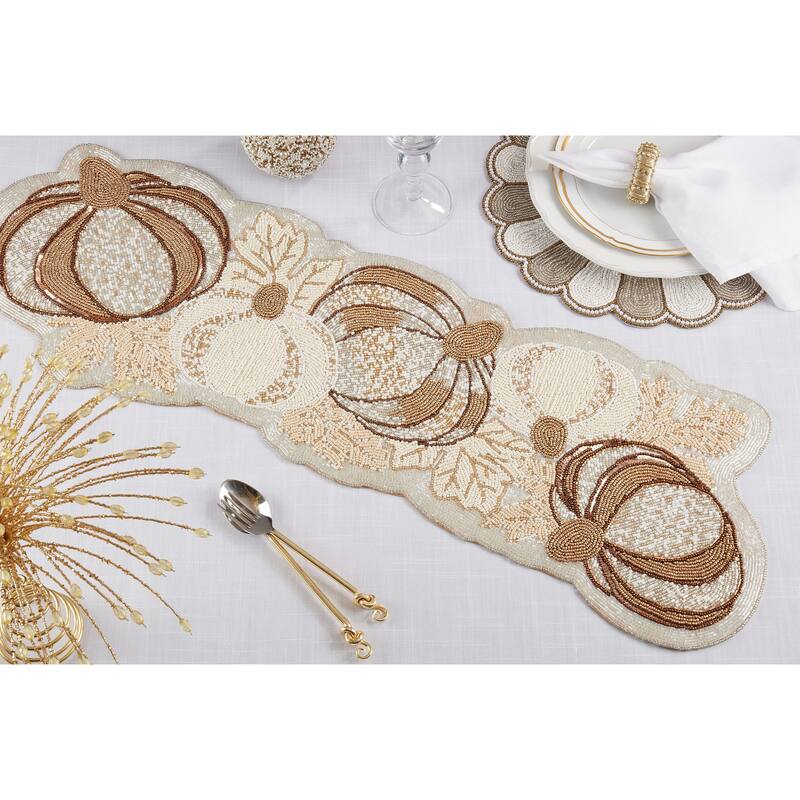 Harvest Elegance Beaded Pumpkins Table Runner - 12"x36"