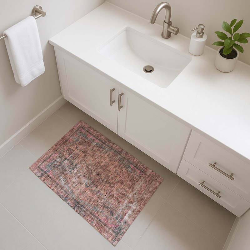 Premium Washable Super Soft Vintage Traditional Mayfield Rug - Pink - 1'8" x 2'6"