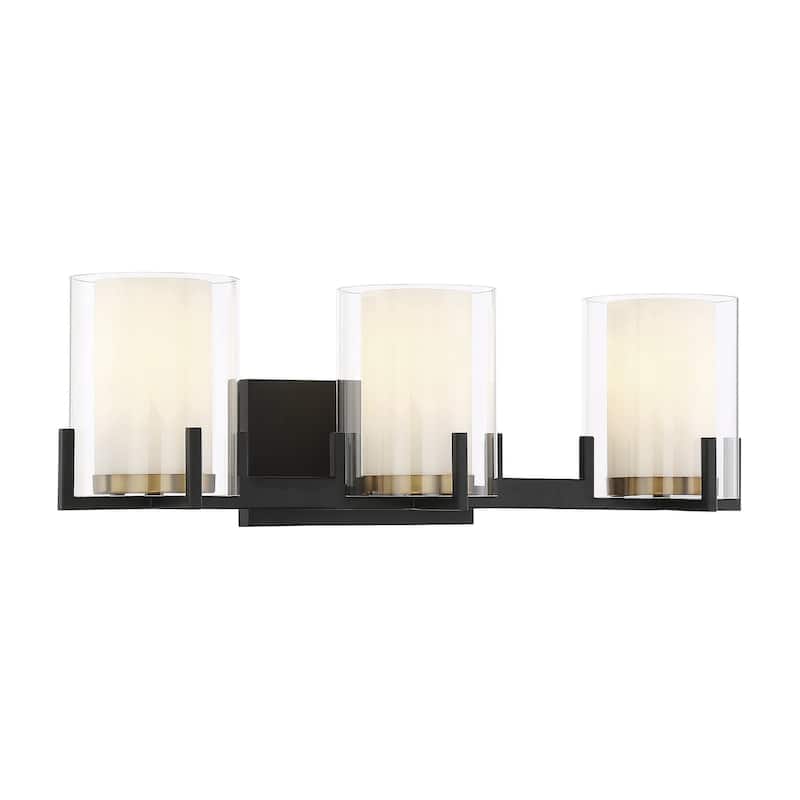 Eaton 3-Light Bathroom Vanity Light in Matte Black with Warm Brass Accents
