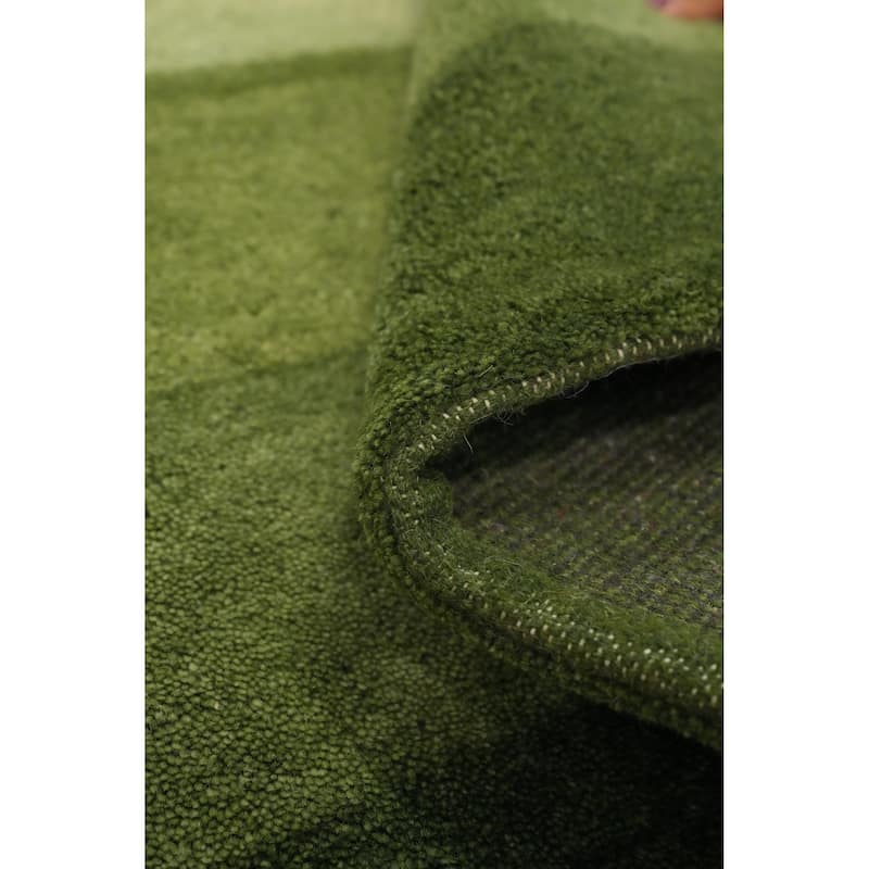 Hand Knotted Oriental 100% Wool Carpet Modern Stripe Green Gabbeh Runner Rug - 4' 8'' X 2' 5''
