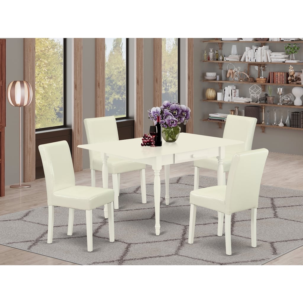 HomeStock 5-Piece Linen White Finish Solid Wood Top - Dining Room Set (Seats-4)