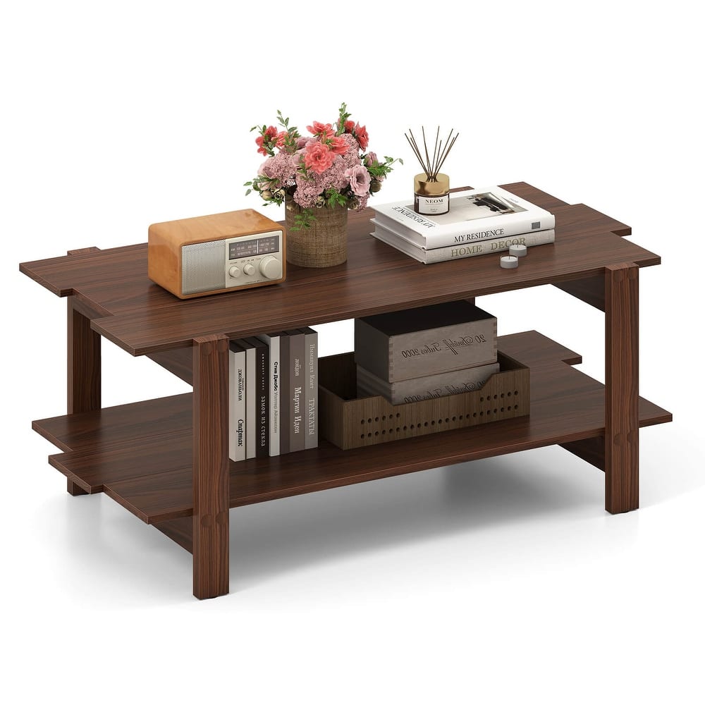 Costway 2-Tier Coffee Table Irregular Center Table with Open Storage - See Details