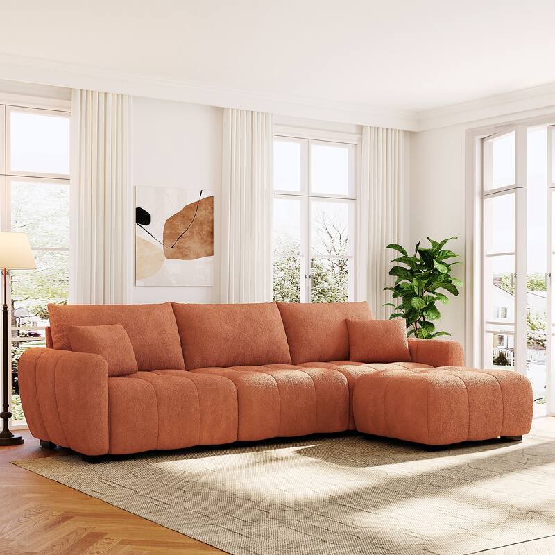 Roomfitters 110" Modular Sectional Sofa, L Shaped Couch with Extra Large Seat, Movable Ottoman, Boucle Upholstery - Orange