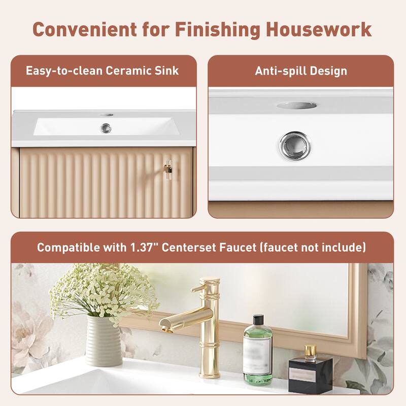 Anmytek 20 Inch Freestanding French Style Bathroom Vanity with Ceramic Sink Single Vanity Set Soft Closing Door