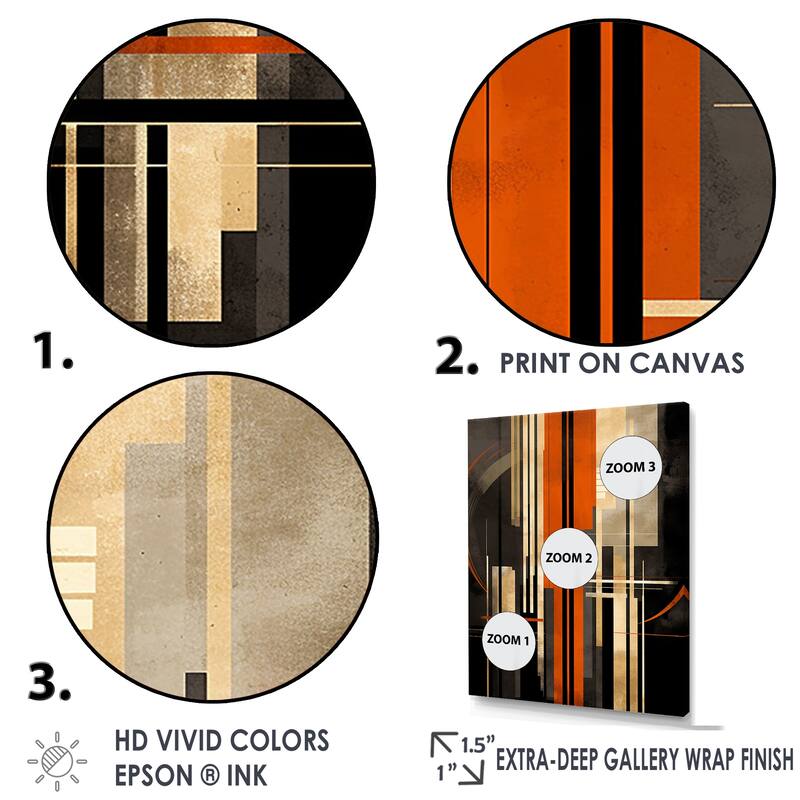 Designart "Orange And Grey Vectors I" Abstract Shapes Framed Canvas Prints