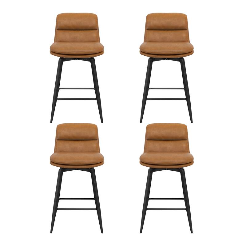 360°Swivel Bar Stools Set of 2/3/4, 26" H Seat Height with, Faux Leather Barstool for Kitchen Island and Home Bar Brown