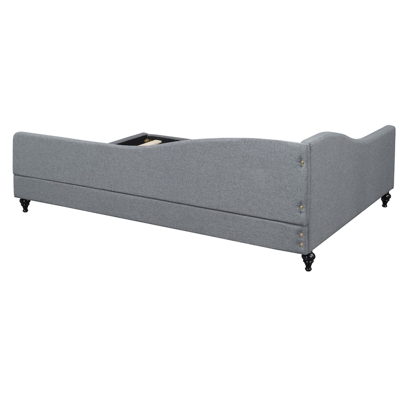 L-Shaped Linen Daybed,with Solid Wood Legs