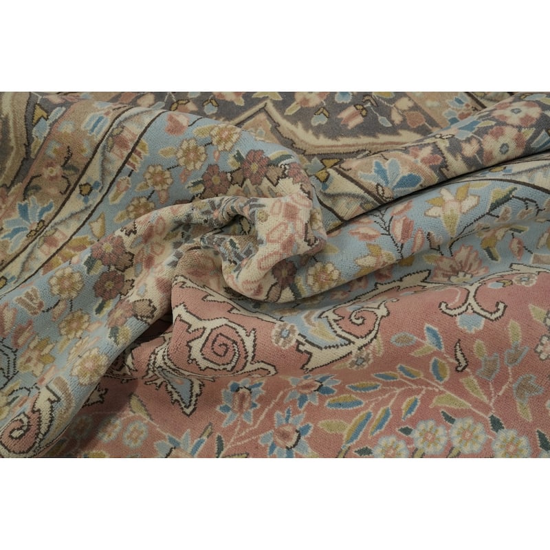Hand Knotted Oriental 100% Wool Carpet Traditional Floral Pink Tabriz Area Rug - 12' 8'' X 9' 7''