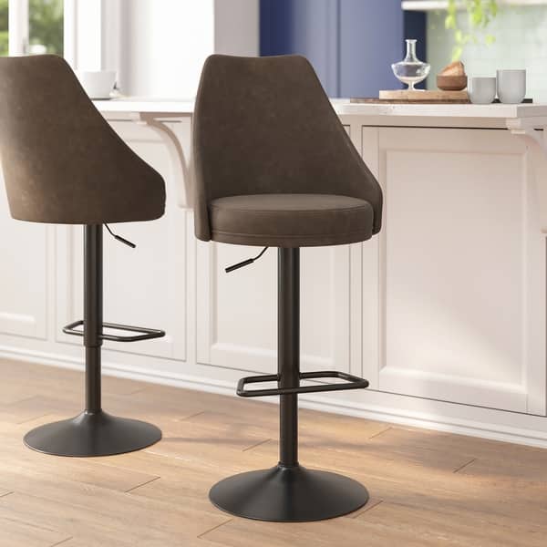 Commercial Upholstered Adjustable Height Pedestal Bar Stools Set of 2