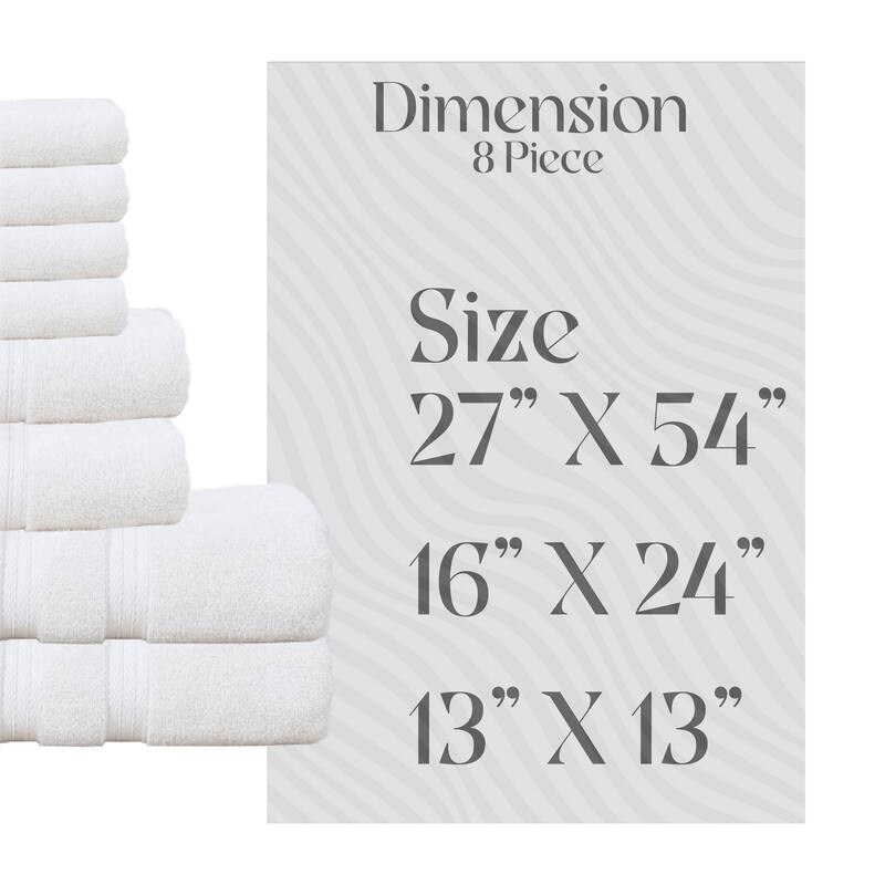 Home Weavers Elegance Essentials 550GSM Cotton Zero Twist Super Absorbent Bath Towel Set of 8