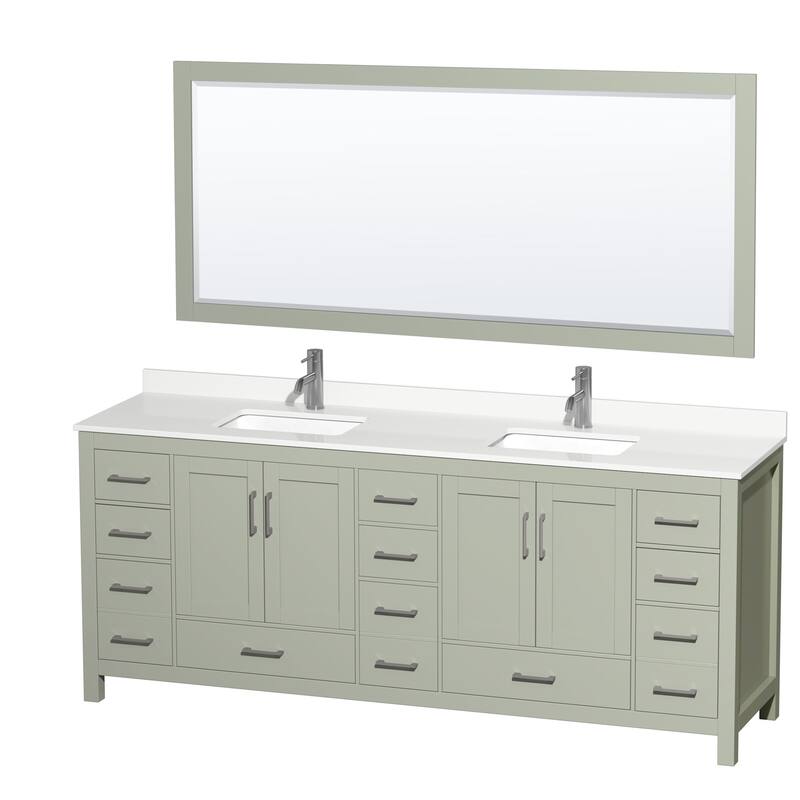 Wyndham Collection WCS141484D-QTZ-UNSM70 Sheffield 84" Free Standing - Light Green / White Quartz Top / Brushed Nickel