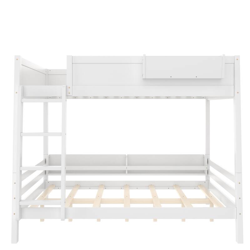 Wood Bunk Bed with Storage Shelves and Bookshelf, Ladder & Guardrails, Detachable Design