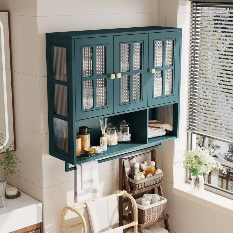 Modern 2 Door/3 Doors Wall Cabinet with 2-tier Enclosed Storage, 1 Open Shelf, and Towel Rack