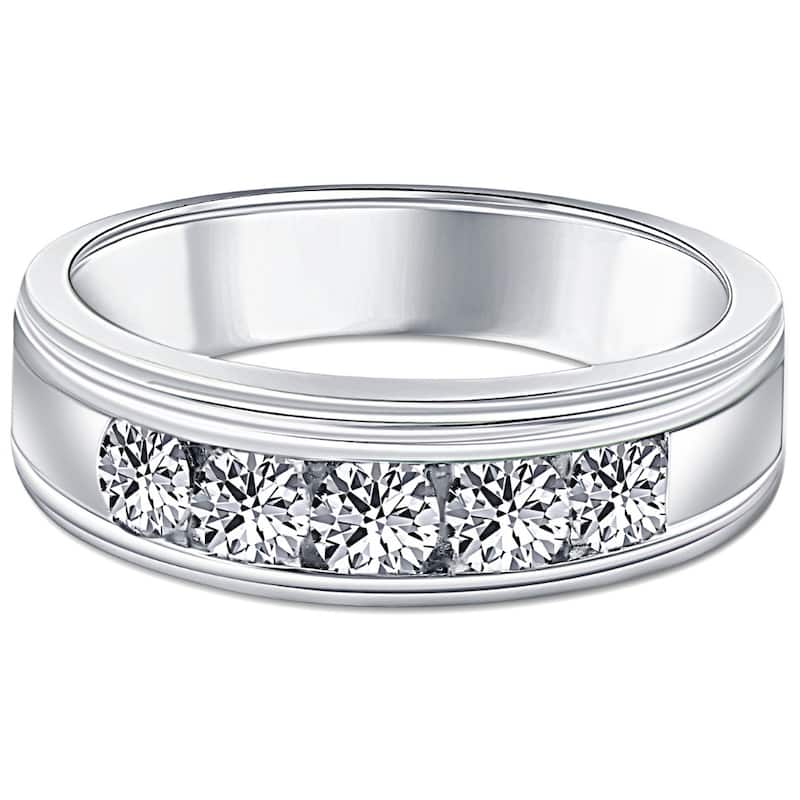 1 Ct Mens Diamond 5-Stone Wedding Ring Channel Set Classic Ring White Gold