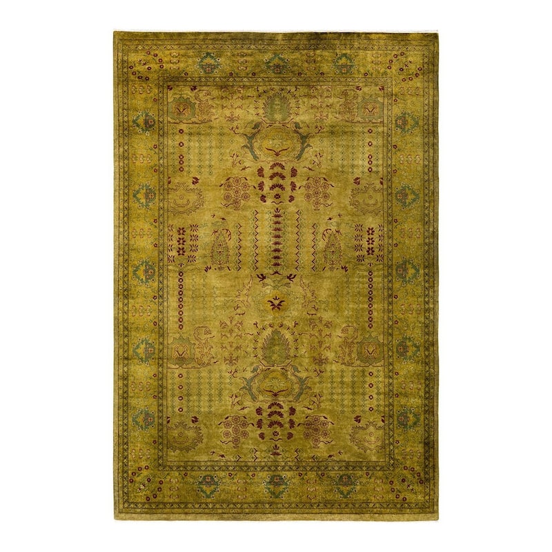 Overton Hand Knotted Wool Vintage Inspired Modern Contemporary Overdyed Gold Area Rug - 6' 3" x 9' 5"