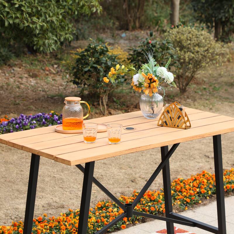 5-Piece Patio Bar Stool Set Wood-grain Bar Table & Textilene Swivel Stools