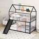 preview thumbnail 3 of 43, Twin over Twin Metal Bunk Bed with Slide, Roof, and Ladder