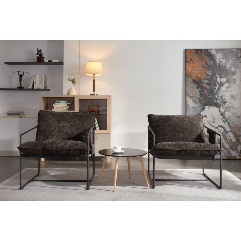 Upholstered Hanging Armchairs with Arm Pockets, Metal Frame,Set of 2