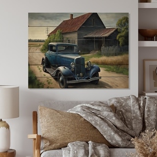 Designart '30S Ford Car In Barn IV' Barn Farm Ranch Wood Wall Art ...