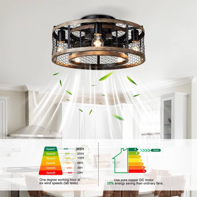 20" Ceiling Fan With Remote Control, Quiet Motor Fan Light, Indoor Iron Chandelier Ceiling Fan - Matte Black