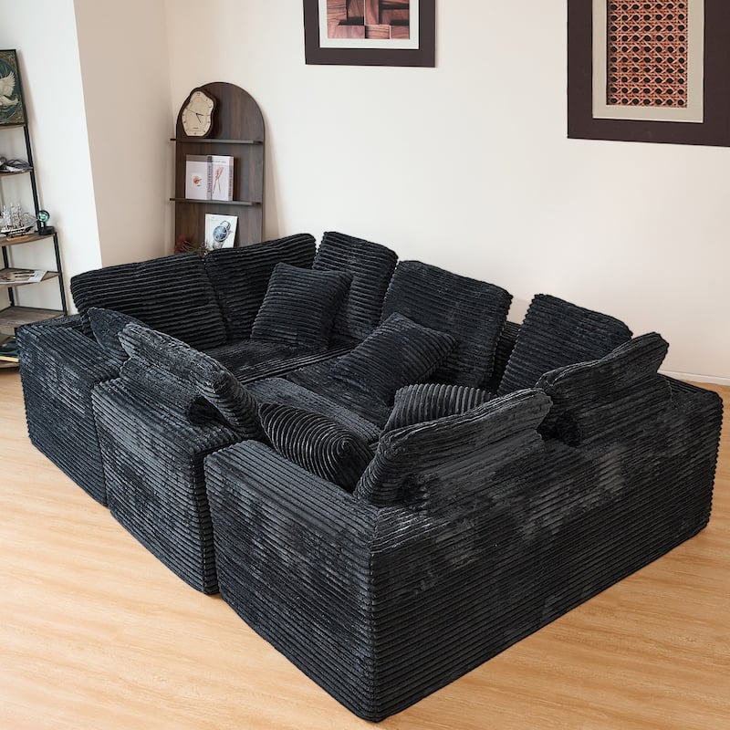 Sofa 135-in Casual Black 6 -seater Reclining Sectional - 8' x 10'