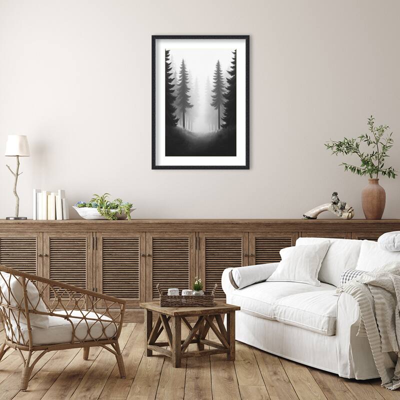 Contrast Trees No. 1 by Tradelink inhouse artist Wood Framed Wall Art Print - Bethany Black