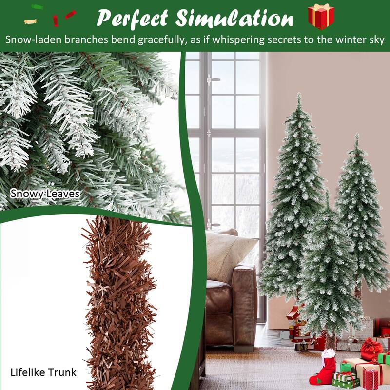 Set of 3 Pre-Lit Slim Christmas Tree Artificial Decoration 3/4/5 FT