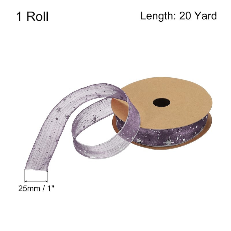 Star Organza Sheer Ribbon Sparkly Snow Yarn Ribbon - Lavender Purple - 1" x 20 Yard