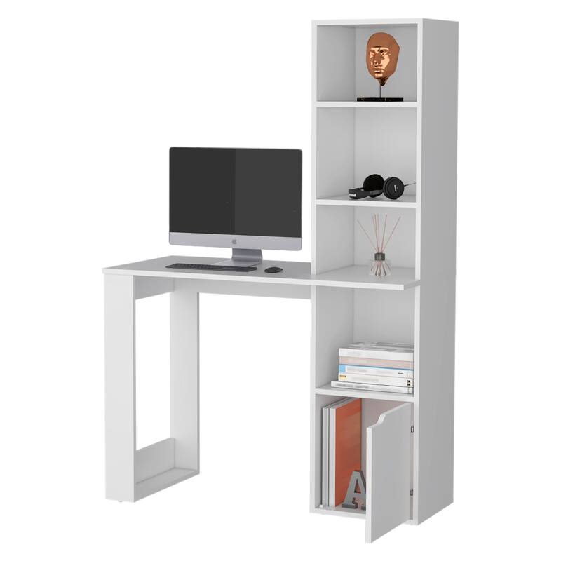 Peterson Computer Desk with 4-Tier Bookcase and 1-Door Cabinet White And Black