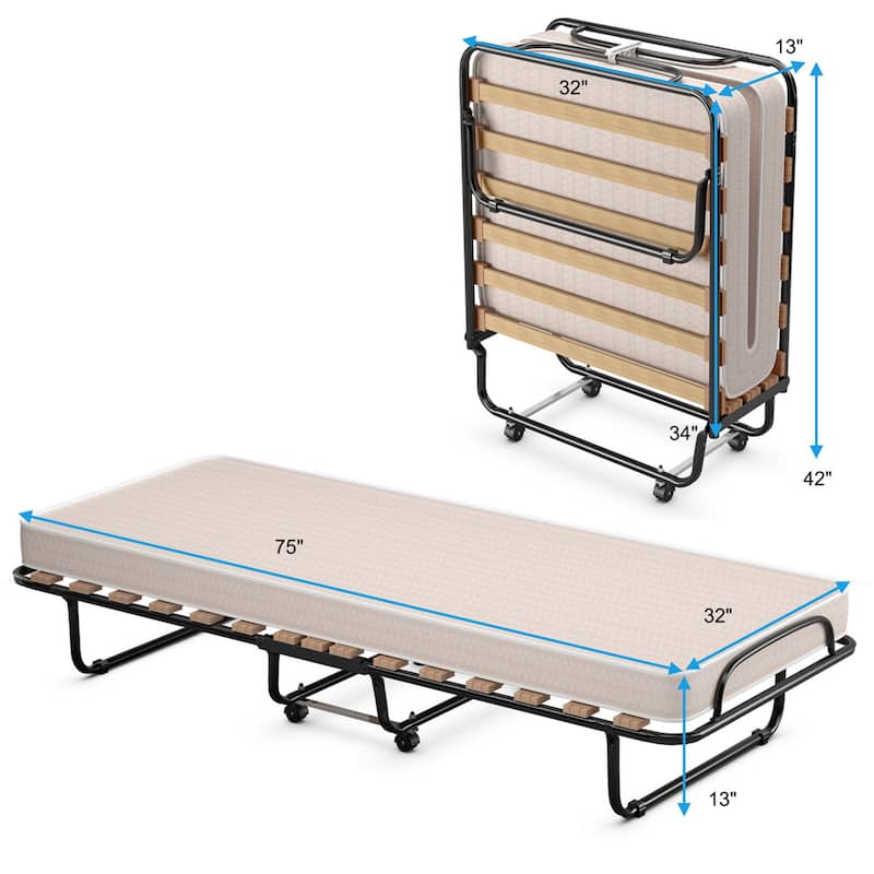 Gymax Folding Bed Rollaway Metal Guest Bed Sleeper Made in Italy w/