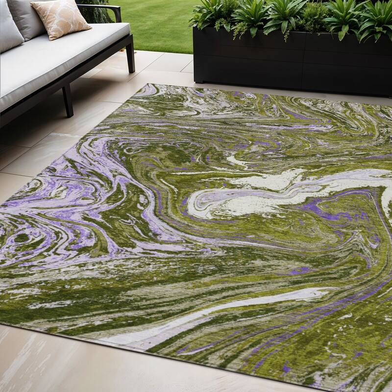HomeRoots Abstract Transitional Rectangle Outdoor Rug - 5' X 8'