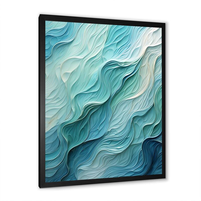 Designart "Aqua Blue And White Serenity Swirl I" Abstract Spirals Framed Canvas Wall Art