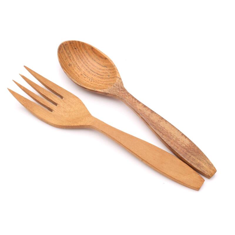 NOVICA Teakwood fork and spoon set, 'Delicious Meal' (12 piece)