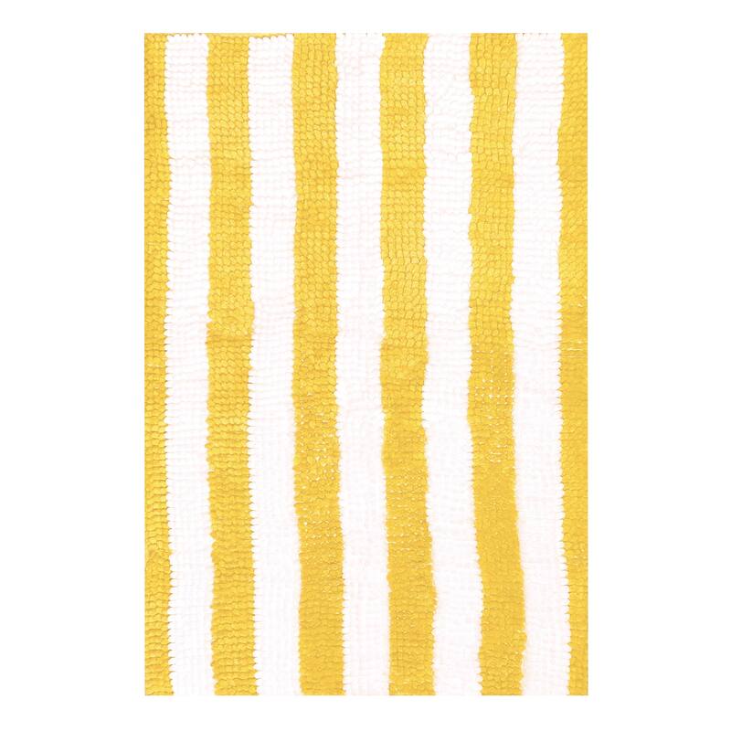 30"x20" - Yellow White Stripe Soft Cozy Plush Chenille Bath Mat Bathroom Rug