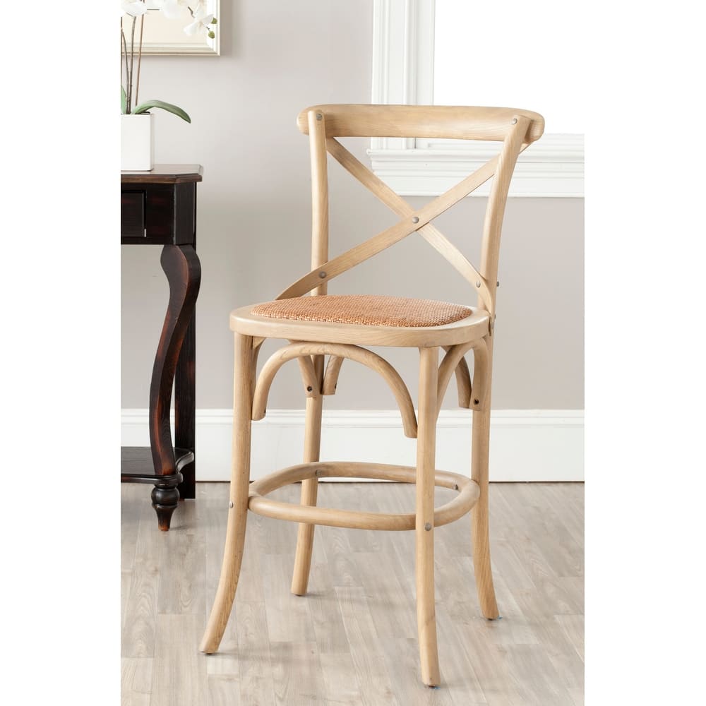 SAFAVIEH Gerarde 24-inch x-Back Antique White Counter Stool - 20" W x 22" D x 39" H - 20Wx22Dx39H