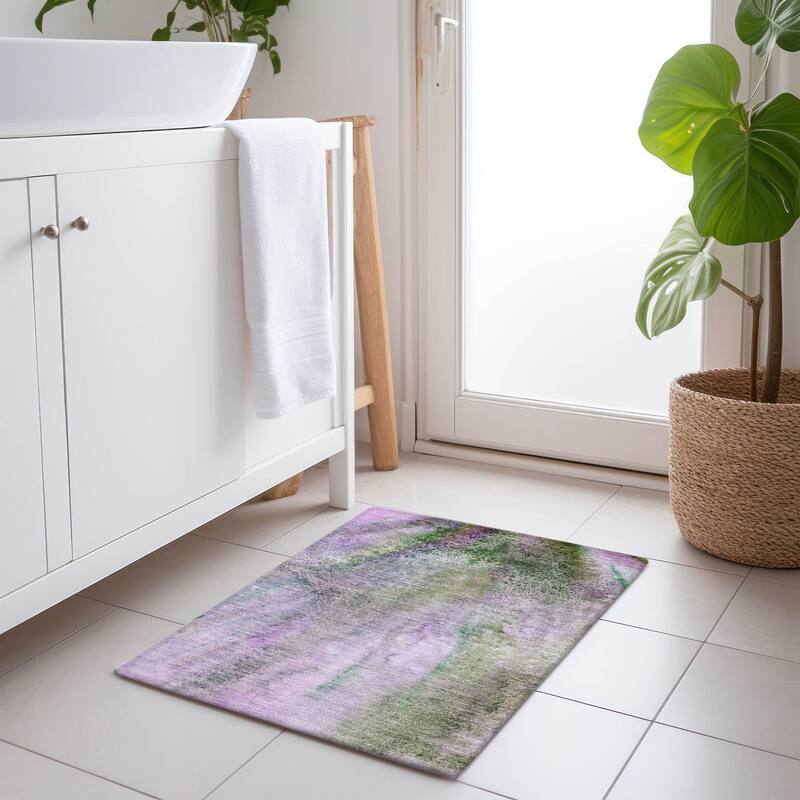 Machine Washable Indoor/ Outdoor Abstract Watercolor Chantille Rug - Purple - 1'8" x 2'6"