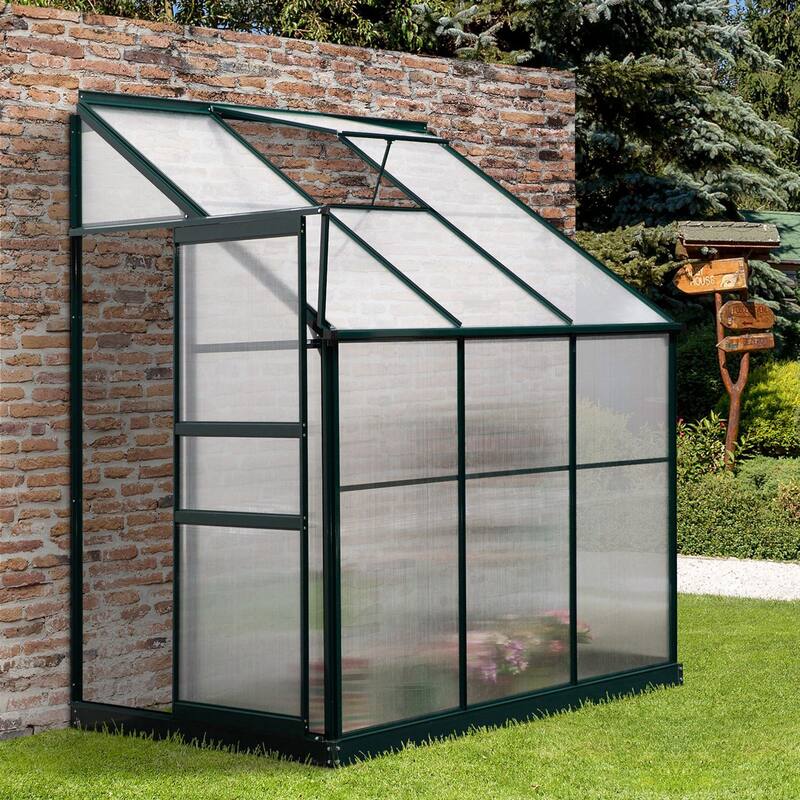 Outsunny Walk-In Garden Aluminum Polycarbonate Greenhouse with Roof Vent for Plants Herbs Vegetables