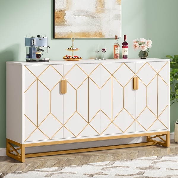 White Gold Buffet Cabinet with Storage Kitchen Sideboard Storage On Sale Bed Bath Beyond 37866503