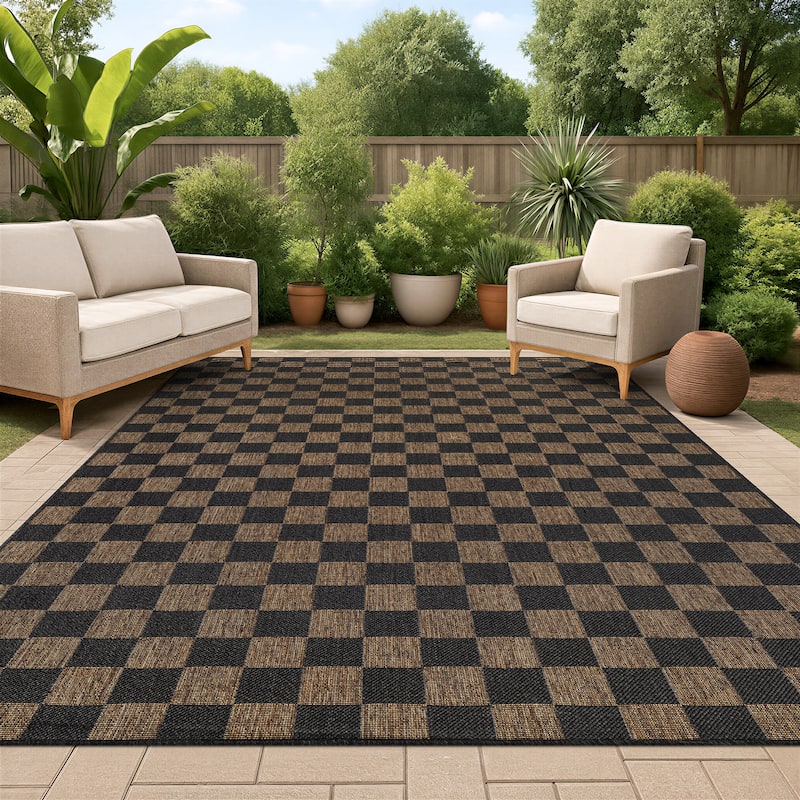 World Rug Gallery Checkered Indoor/Outdoor Flat Woven Area Rug