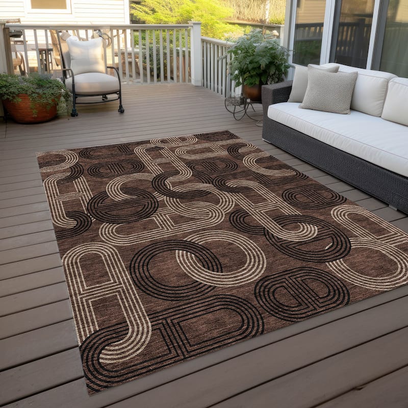 Machine Washable Indoor/ Outdoor Contemporary Geo Chantille Rug - Chocolate - 5' x 7'6"