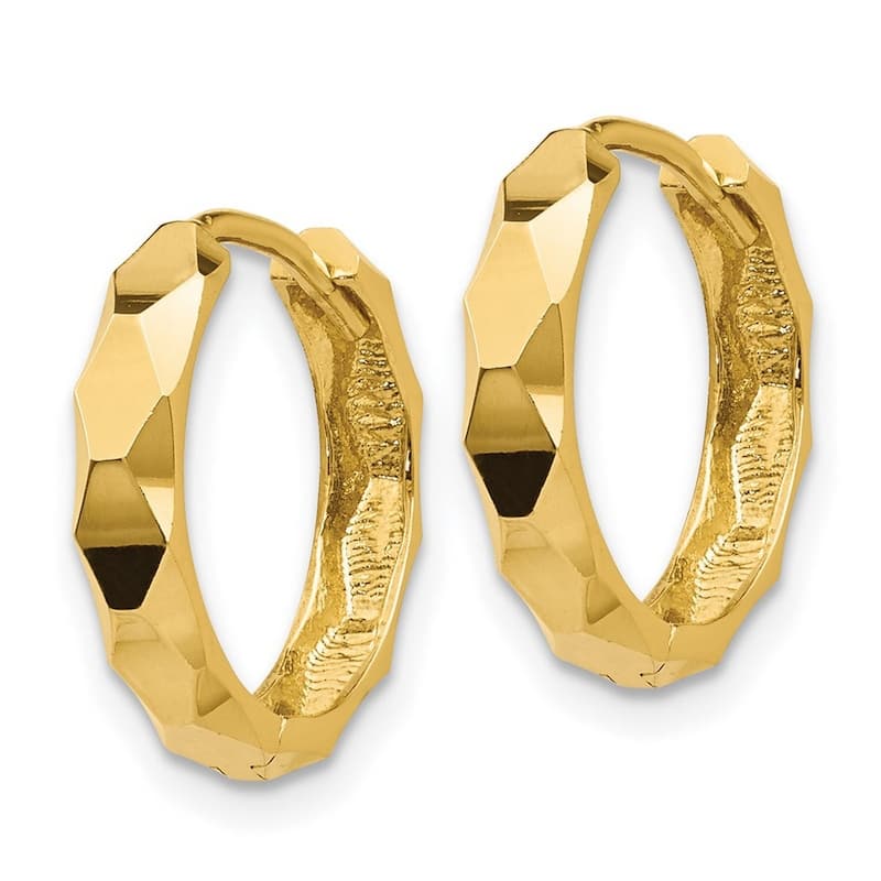 Curata 14k Yellow Gold Polished Hinged Beveled Huggies Hoop Earrings (3mm x 14mm)