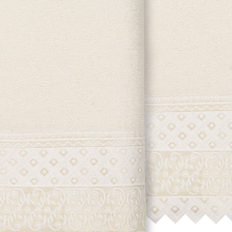 Authentic Hotel and Spa Turkish Cotton Aiden 2PC White Lace Embellished Bath Towel Set