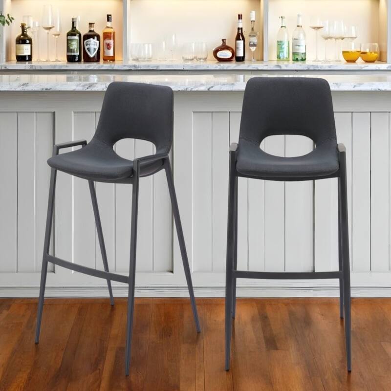 Set of 2 Faux Leather Low Back Chairs with Steel Frame and Footrest - Black-30-Inch