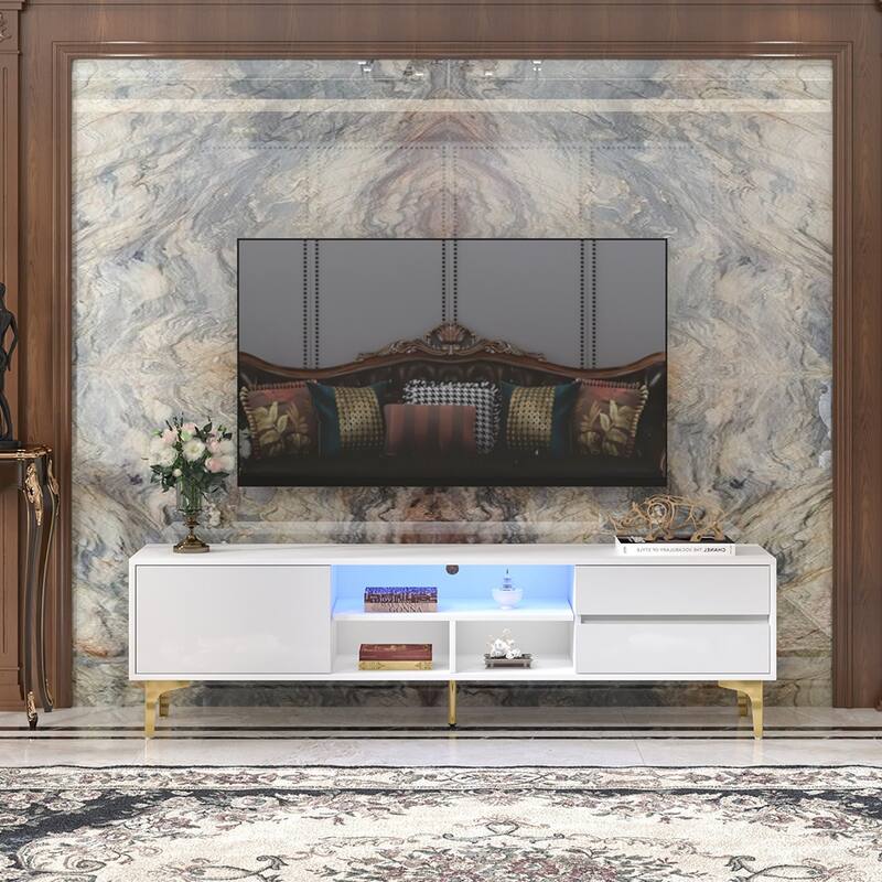 TV Stand for TVs up to 65",Entertainment Center with RGB LED Lights - 62.99inch*13.78inch*17.72inc - White